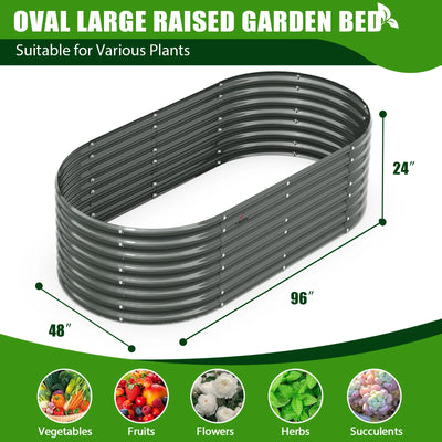 TRAMULL 8X4X2ft Galvanized Raised Garden Bed, Oval Above Ground Modular Metal Outdoor Planter Boxes(Quartz Grey)