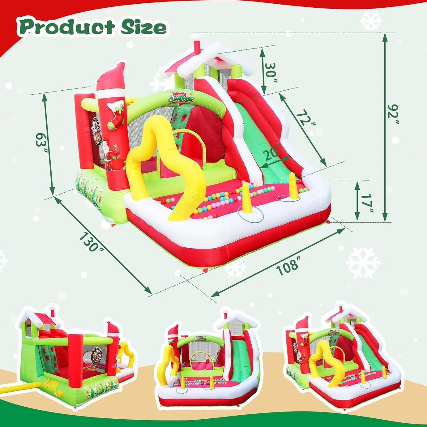 Track 7 Christmas Inflatable Bounce House for Kids, 7 in1 Slide Inflatable Bouncer with Blower, Slide, Climbing, Obstacles, Jumping All in One Castle, Outdoor & Indoor, for Toddlers Age 2+