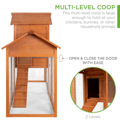 Best Choice Products 80in Wooden Chicken Coop Multi-Level Hen House, Poultry Cage w/ Wire Fence for 4 Birds, Farm