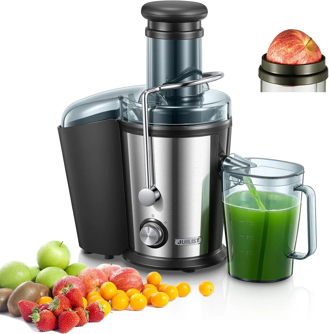 Juicer Machines Vegetable and Fruit, 800W Powerful Juilist Centrifugal Juicer Machines Easy to Clean with Brush, Dual Speeds Juice Extractor Machine with Large 3'' Feed Chute & Anti-Drip