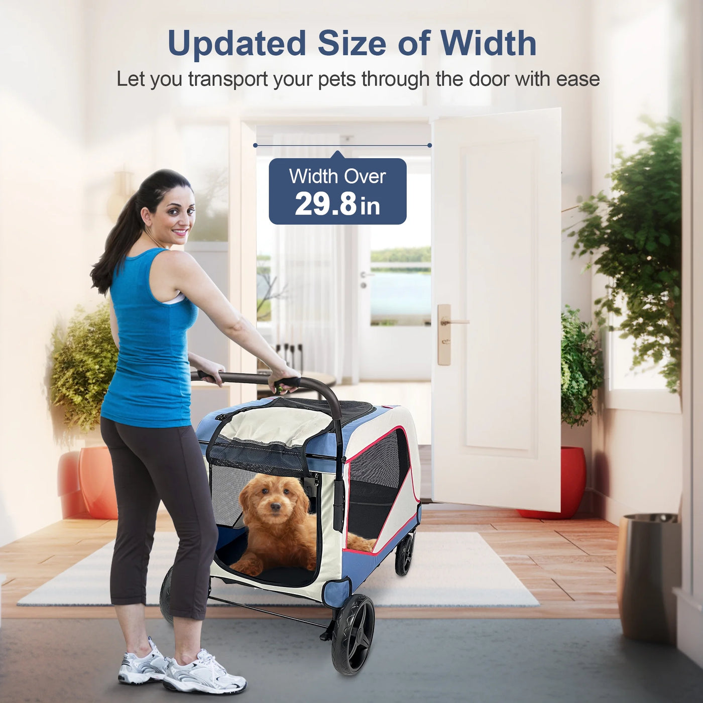 Foldable Pet Stroller for Large or 2 Dogs Cats Jogger Wagon with 4 Wheels