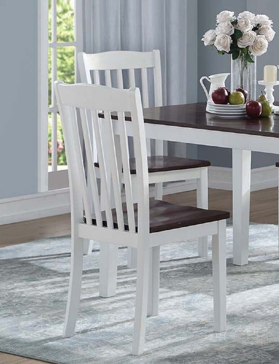 Dining Side Chairs 4pc Set White and Walnut Finish Wooden Seat Dining Room Furniture