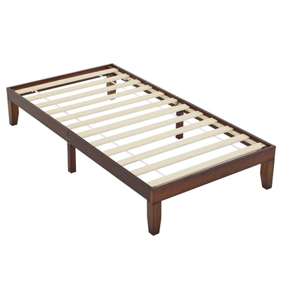 Wooden Twin Bed Frame with Brown Finish - Sturdy and Basic Design, 197.2 x 96.5 x 30.5cm - Perfect for Kids' Bedrooms