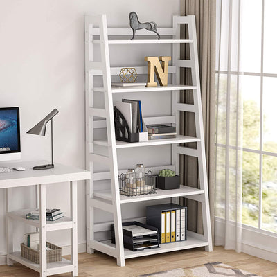 5-Tier Ladder Bookshelf Bookcase, 5 Shelf Ladder Shelves for Living Room Home Office