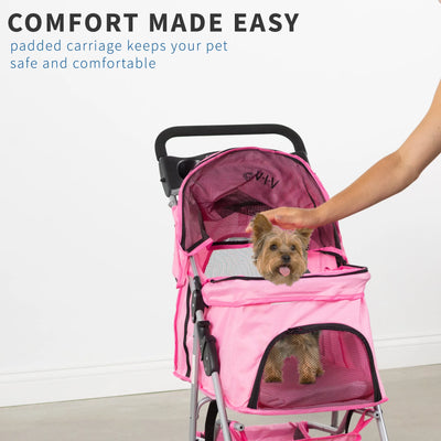 VIVO Four Wheel Pink Pet Stroller / Cat & Dog Foldable Cart