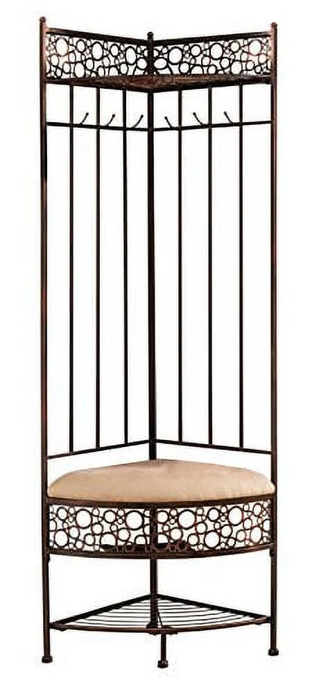 Kings Brand Furniture Brushed Copper Metal Corner Entryway Hallway Storage Bench with Coat Rack