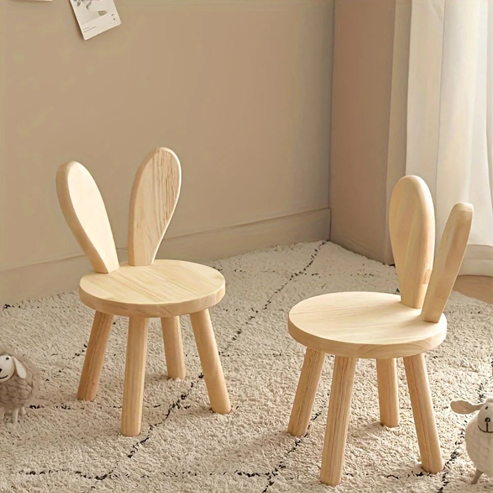 2pcs Whimsical Wooden Rabbit Ears Stool - Compact, Space-Saving, Simple Design, Solid Wood Construction, Cute Decorative Accent, Versatile Shoe Changing Stool for Door, Room, and Entryway