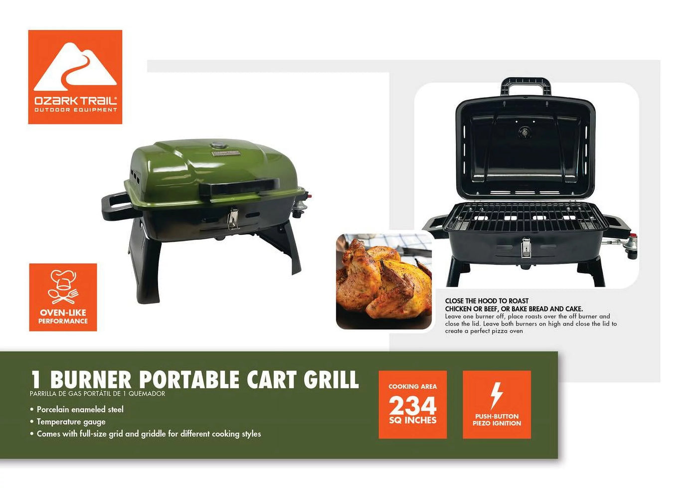 Ozark Trail Portable 1 Burner Propane Grill with Interchangeable Griddle Plate