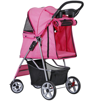 ZENSTYLE 4 Wheels Pet Stroller Foldable Carrier Strolling Cart for Cat Dog w/ Storage Basket Pink