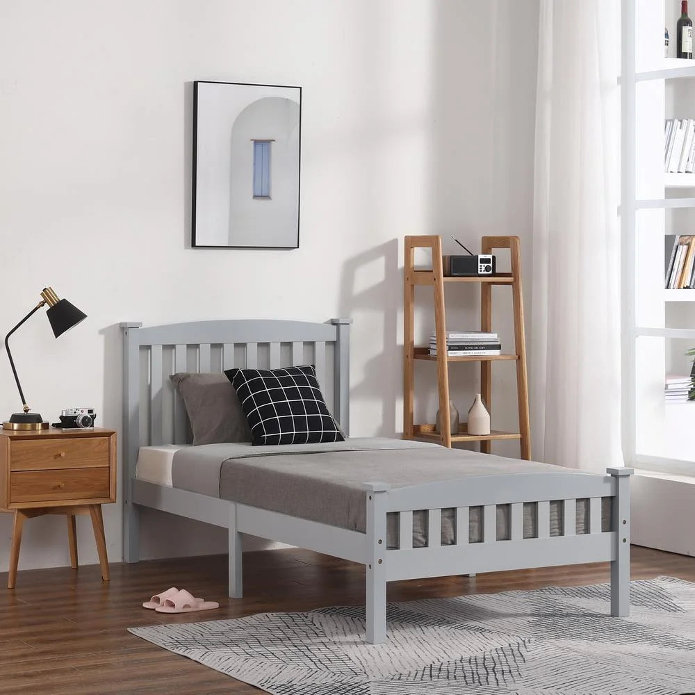 Ktaxon Vertical Wood Bed Frame for Bedroom with Headboard and Footboard Gray Twin Size