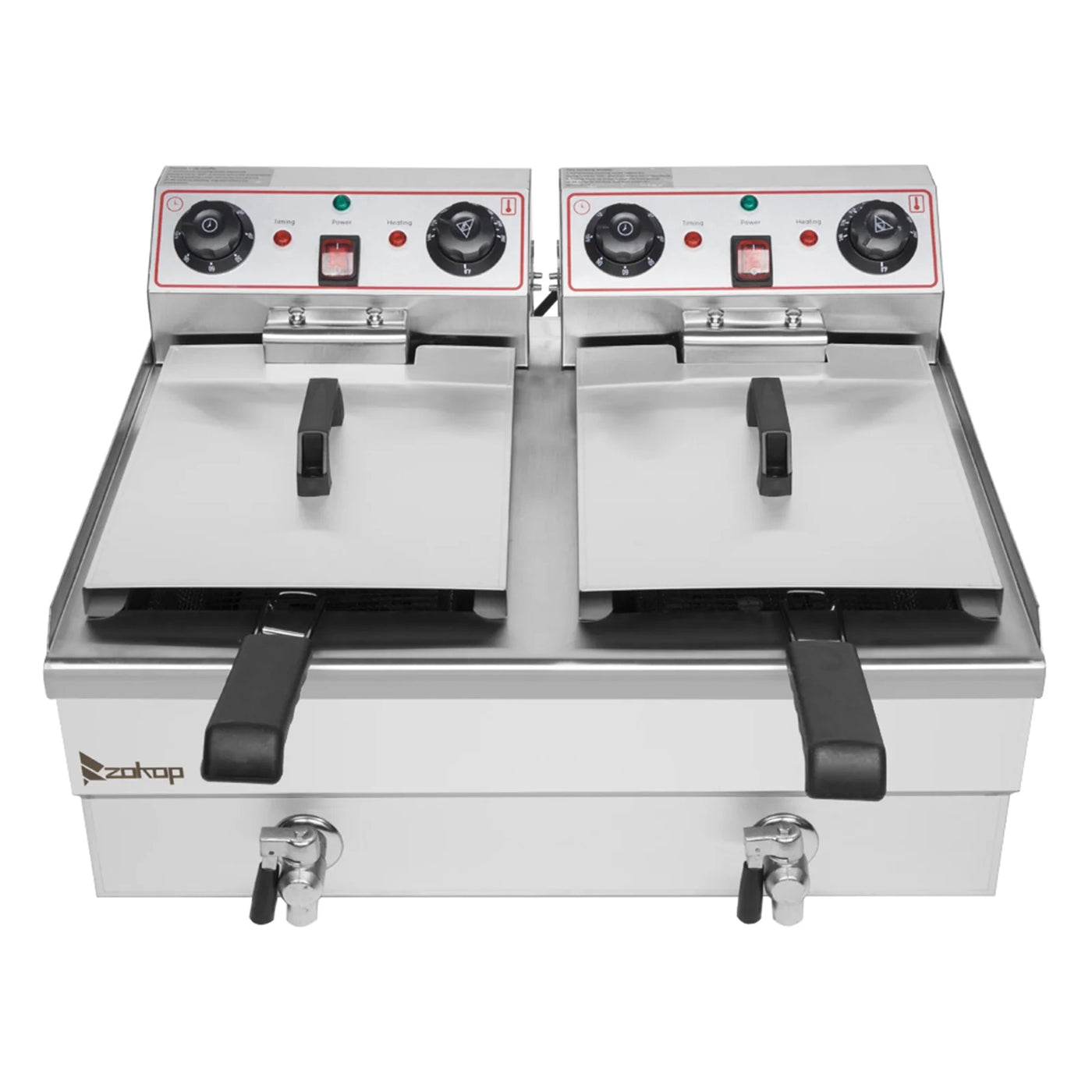 EH102V 16.9QT Stainless Steel Double Tank Deep Fryer 3400W MAX (8L + 8L Capacity) - Large Handle, Ideal for Big Blue Fans