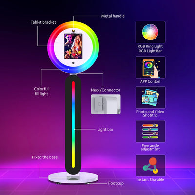 IPad PhotoBooth Stand with Light Ring Portable Stand Selfie Machine for Any iPad with Remote APP Control