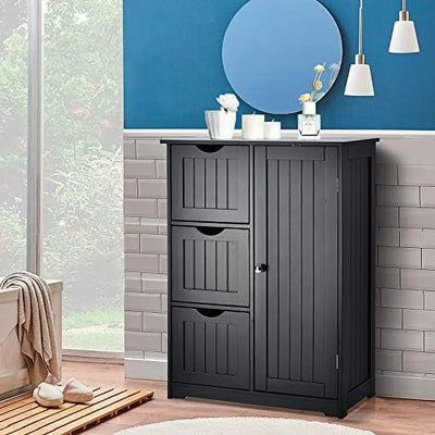 xrboomlife Bathroom Floor Cabinet Wooden Cabinet with 1 Door & 3 Drawer Free Standing Entryway Cupboard Spacesaver Cabinet