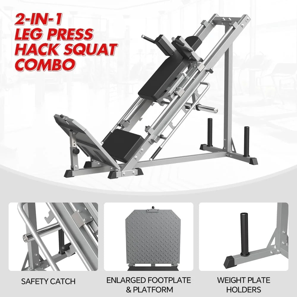 Leg Press Hack Squat Machine, Professional Adjustable Leg Exercise Machine with Linear Bearing, Lower Body Strength Training with Weight Storages for Quads, Hamstring, Glutes, Calves, Home Gym