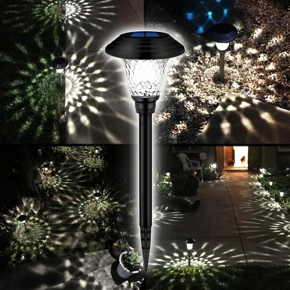 8 Pack Solar Garden Lights Outdoor, Decorative Solar Garden Lights Waterproof Glass Stainless Steel Auto-on/off Solar Landscape Lights for Lawn, Patio, Yard, Garden, Pathway, Driveway