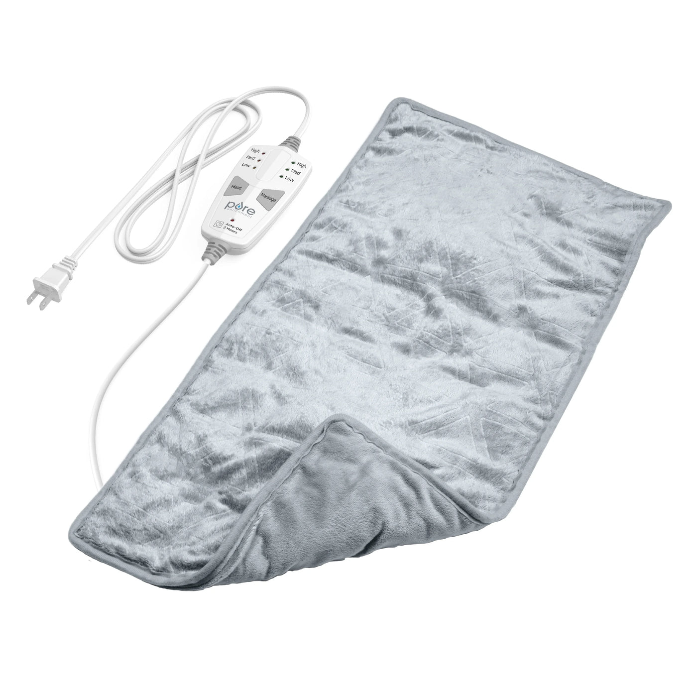 Pure Enrichment® WeightedWarmth™ 3-in-1 Heating Pad - 3 InstaHeat™ Settings, 3 Massage Speeds & 4.1 lbs of Weighted Pressure for Menstrual Cramps, Shoulder, Neck & Back Pain - 12” x 24” (Steel Gray)