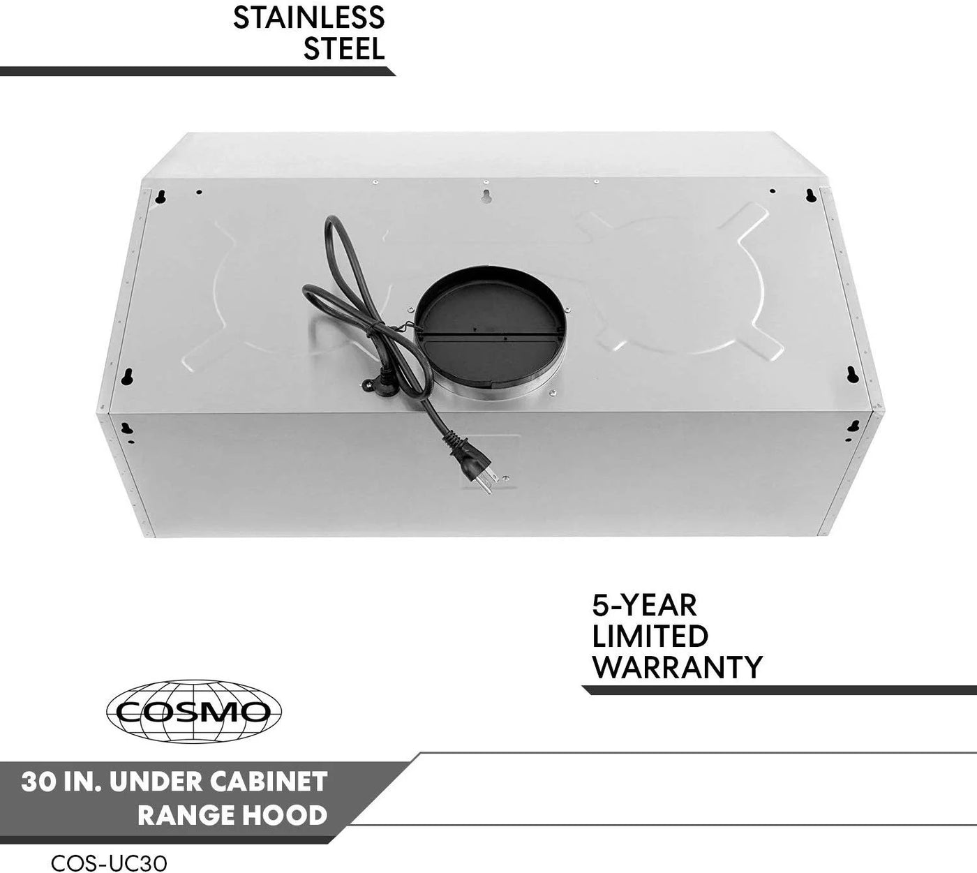 Cosmo UC30 30-Inch Under-Cabinet Range Hood and Over Stove Vent Light, Silver