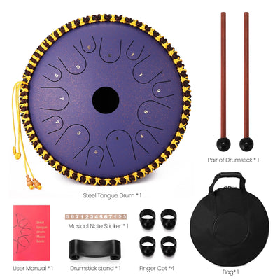 Walmeck 14 inch 14-Tone Carbon Steel Tongue Drum C-Key Hand Pan Drums with Drumsticks Percussion Musical Instruments