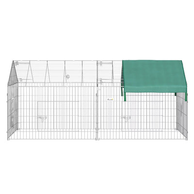 PawHut 87" Small Animal Playpen, Pet Playpen Yard Fence for Rabbits, Chicken, Chinchillas with Roof for Indoor & Outdoor, Green