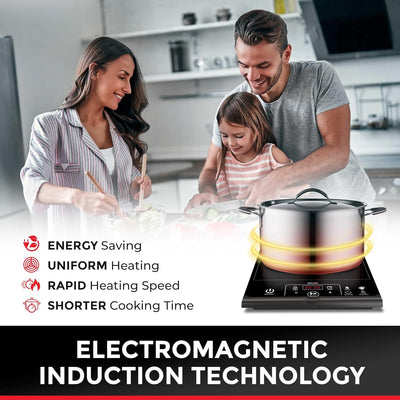 RapidTherm Portable Induction Cooktop Hot Plate Countertop Burner 1800W, 8 Temp Levels, Timer, Auto-Shut-Off, Touch Panel, LED Display, Auto Pot Detection, Child Safety Lock, 4 Preset Programs