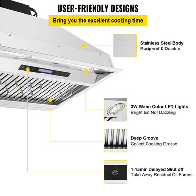 ZGBY Built-In Range Hood Insert Vent Hood 900Cfm 30Inch Touch & Remote Control