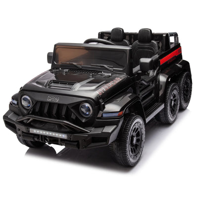 24V Ride On Car for Kids with 6 Wheel, 24V Battery Powered Ride On 4WD Electric Vehicle with Remote, Parental Rear Seat, 5-Point Safety Belt, Storage Space, Carrying Handle, Music, LED Lights (Black)