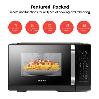 Chefman MicroCrisp 0.8 cu. ft. Microwave and Convection Oven 1800W – Black, New