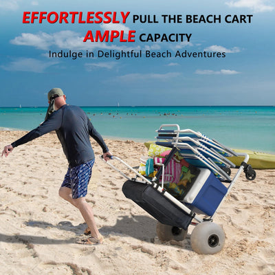 GDLF Foldable Beach Cart with Adjustable Handle and 12" Balloon Wheels, Heavy Duty Aluminum 220LBS Capacity