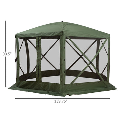 Outsunny 12' x 12' Hexagon Screen House, Pop Up Tent Portable Gazebo Canopy Shelter with Mesh Netting Walls, Carry Bag and Shaded Interior, Green