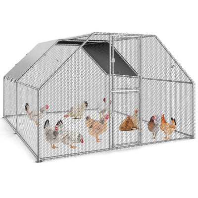 Dextrus Chicken Run Coop 13.1 x 9.8 x 6.4 ft Large Metal Chicken Coop Spire Shaped, Walk-in Hen Cage, Outdoor Poultry Cage with Waterproof Cover and Wire Mesh for Backyard,Yard Outdoor