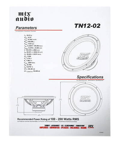 MTX Terminator TN12-02 12” 400 Watt Car Audio Subwoofer+Sealed Sub Box Enclosure