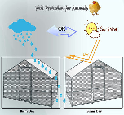 Phonjoroo Large Walk-in Metal Chicken Coop Poultry Cage Hen House Chicken House for Farm Up to 12 Chickens 10’ L x 6.6’ W x 6.6’ H w/Chicken Run Cover for Farm Home use (79.2'' H x 79.2'' W x 120'' D)