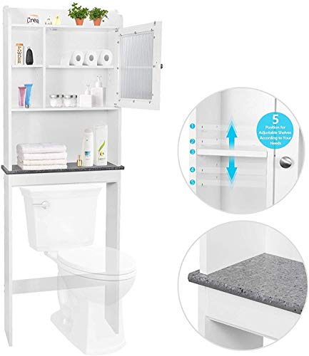 Wooden Bathroom Shelf Over The Toilet Cabinet Storage Space-Saving - Bathroom Freestanding Cabinet w/Adjustable Shelves, White