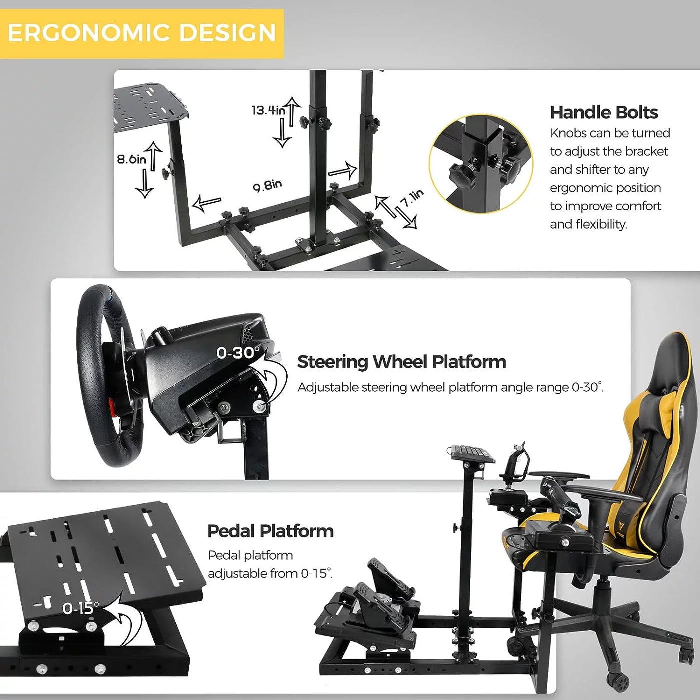 Marada Flight Simulator Cockpit Racing Wheel Stand Adjustable Fit for Thrustmaster HOTAS Warthog