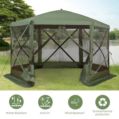 Outsunny 12' x 12' Hexagon Screen House, Pop Up Tent Portable Gazebo Canopy Shelter with Mesh Netting Walls, Carry Bag and Shaded Interior, Green