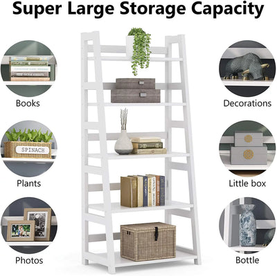 5-Tier Ladder Bookshelf Bookcase, 5 Shelf Ladder Shelves for Living Room Home Office