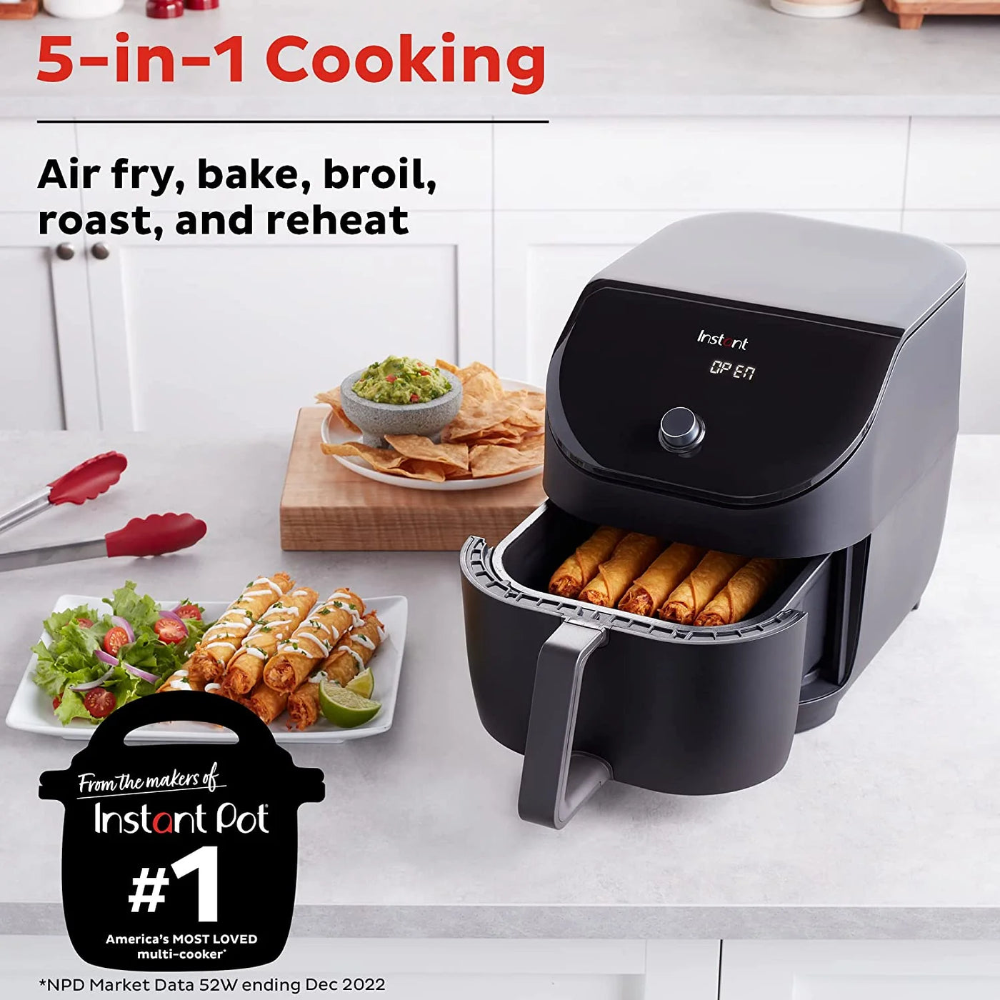 Slim XL 6QT Air Fryer that Crisps, Roasts, Reheats, Bakes, Broils & is Quiet, Space Saving, Nonstick, Dishwasher-Safe, 100+ In-App Recipes,Black