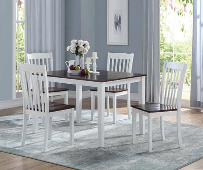 Dining Side Chairs 4pc Set White and Walnut Finish Wooden Seat Dining Room Furniture