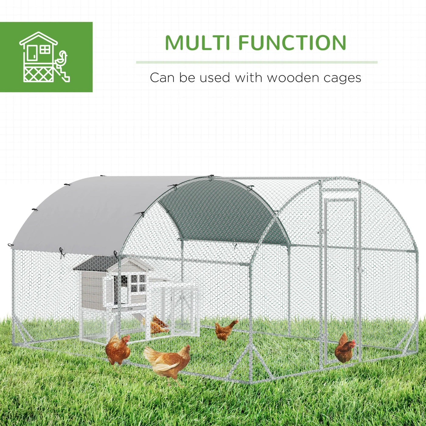 GFVCNIO PawHut Large Coop Metal Run with Waterproof and Anti-UV Cover Dome Shaped Walk-in Fence Cage Hen House for Outdoor and Yard Farm Use 1” Tube Diameter 9.2‘ x 12.5‘ x 6.5‘