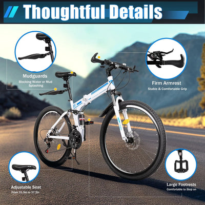 Wuzstar 26" Mountain Folding Bike 21-Speed High-Carbon Steel Mountain Bicycle with Dual Disc-Brake