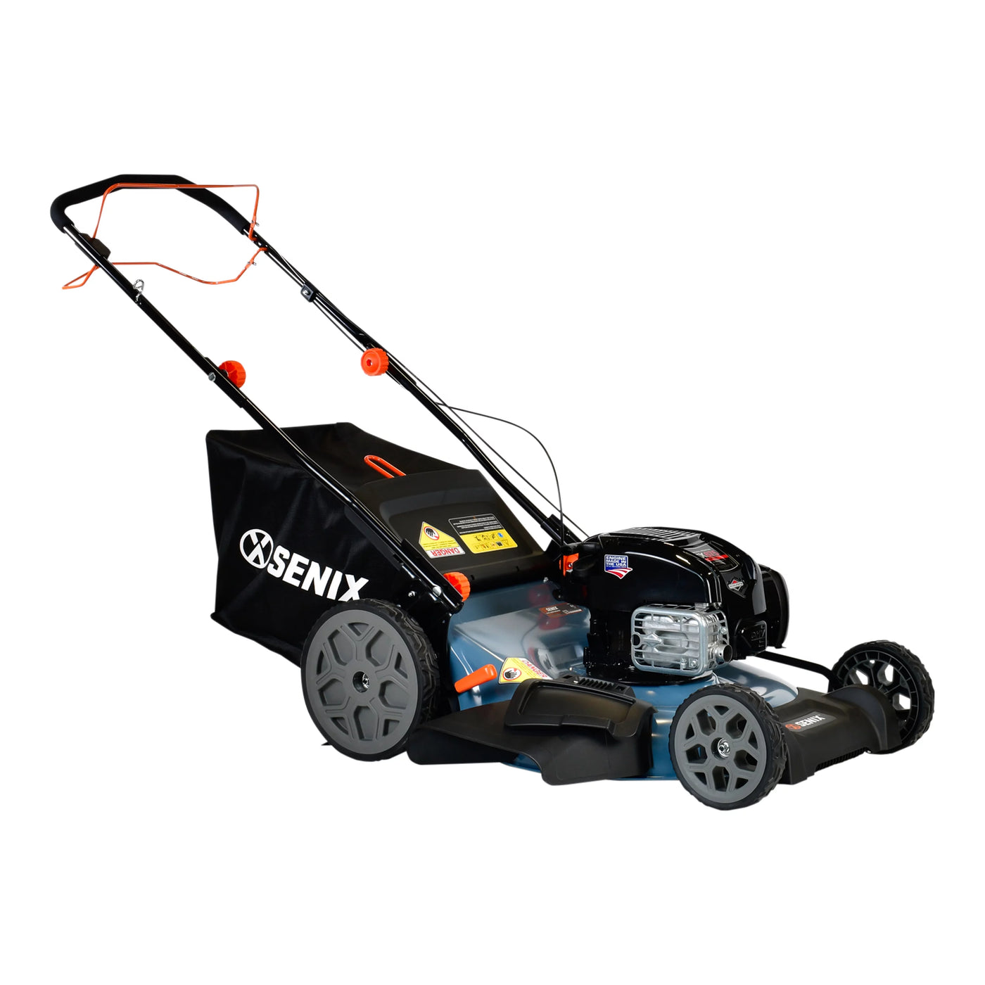 SENIX 22-Inch 163 cc 4-Cycle Gas Powered RWD Self-Propelled Lawn Mower, 3-In-1, 1-Step Start Auto Choke, Single Lever Height Adjustment, 11-In Rear Wheels, LSSG-H1