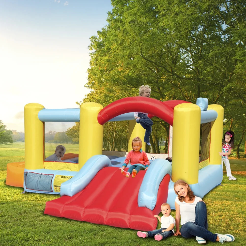 Track 7 Inflatable Bounce House,Inflatable Jumping Castle with a Basketball Hoop,Slide,Three Balls