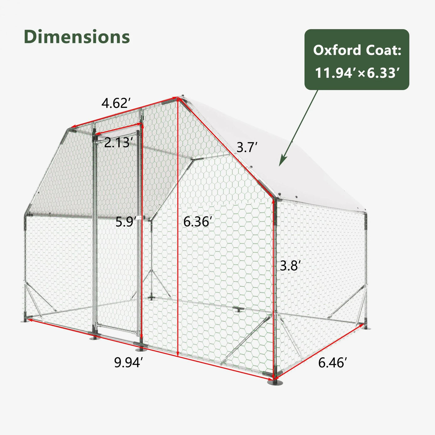 Large Chicken Coop for 6-8 Chickens, Seizeen Walk-in Chicken Run with Waterproof, Galvanized Wire Poultry Hen Dog House Rabbits Hutch Duck Cage, 10FT