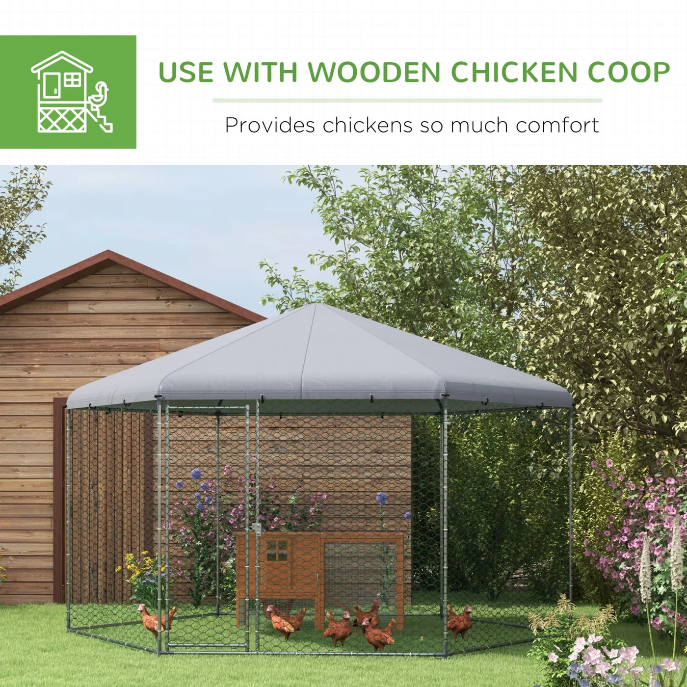 GFVCNIO PawHut Large Metal Coop Run for Ducks and Rabbits with Waterproof and Anti-UV Cover Walk-in Poultry Cage Hen House for Outdoor and Yard Farm Use 13‘ x 11.4‘ x 8.6‘