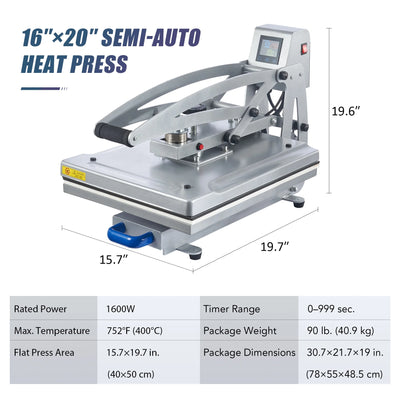 Heat Press Machine 16x20 Auto Open Clamshell T Shirt Press for Clothes Bags More