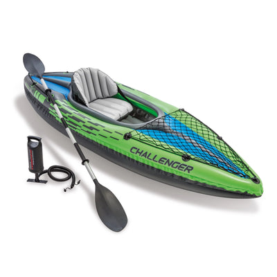 Intex Challenger K1 Single Person Inflatable Fishing Kayak Set Accessory Kit Oars & Pump