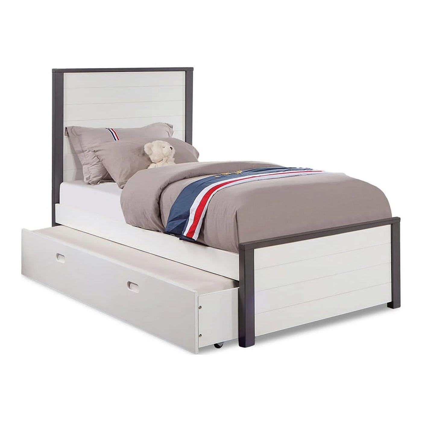 Furniture of America Acres Wood Full Bed with Trundle in White and Gray