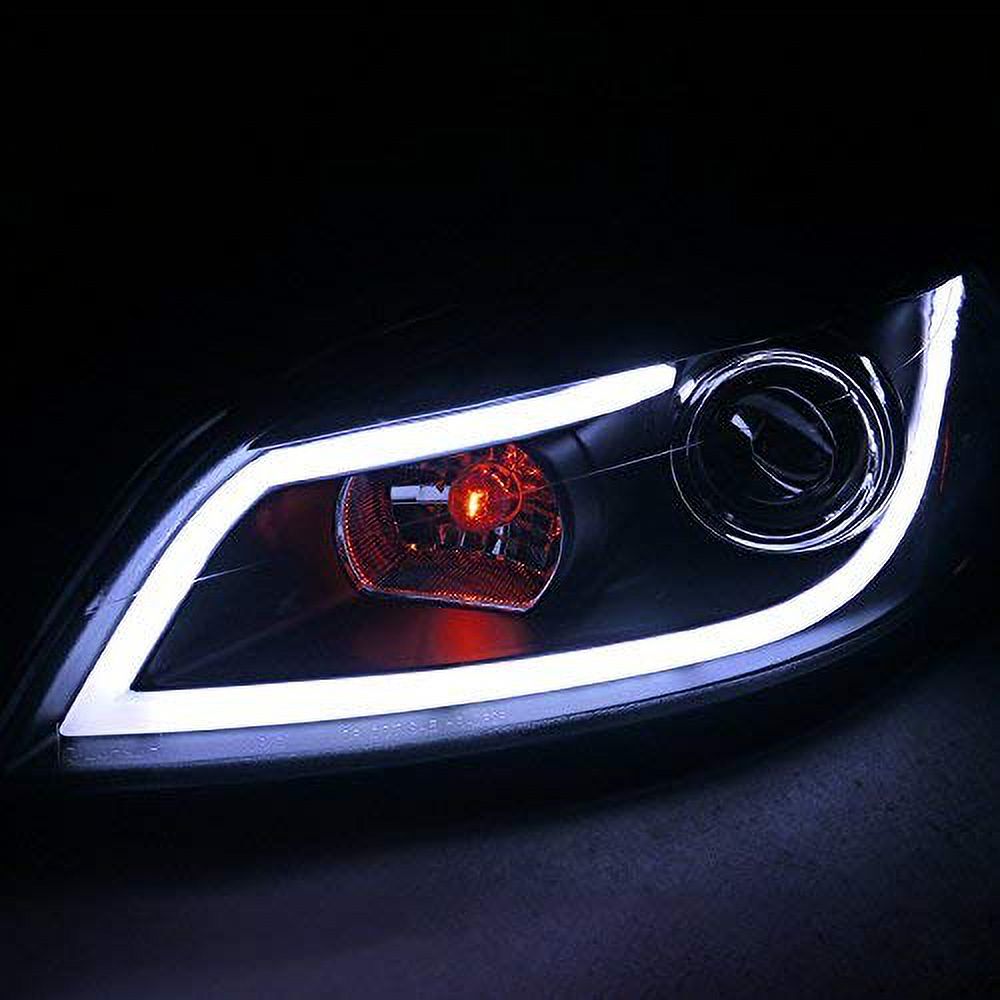 DRL LED Light Bar Strip Projector Headlight Head Lamp Replacement in Black Housing Clear Lens Made For And Compatible With 2006 - 2013 Chevy Chevrolet Impala 06 07 08 09 10 11 12 13