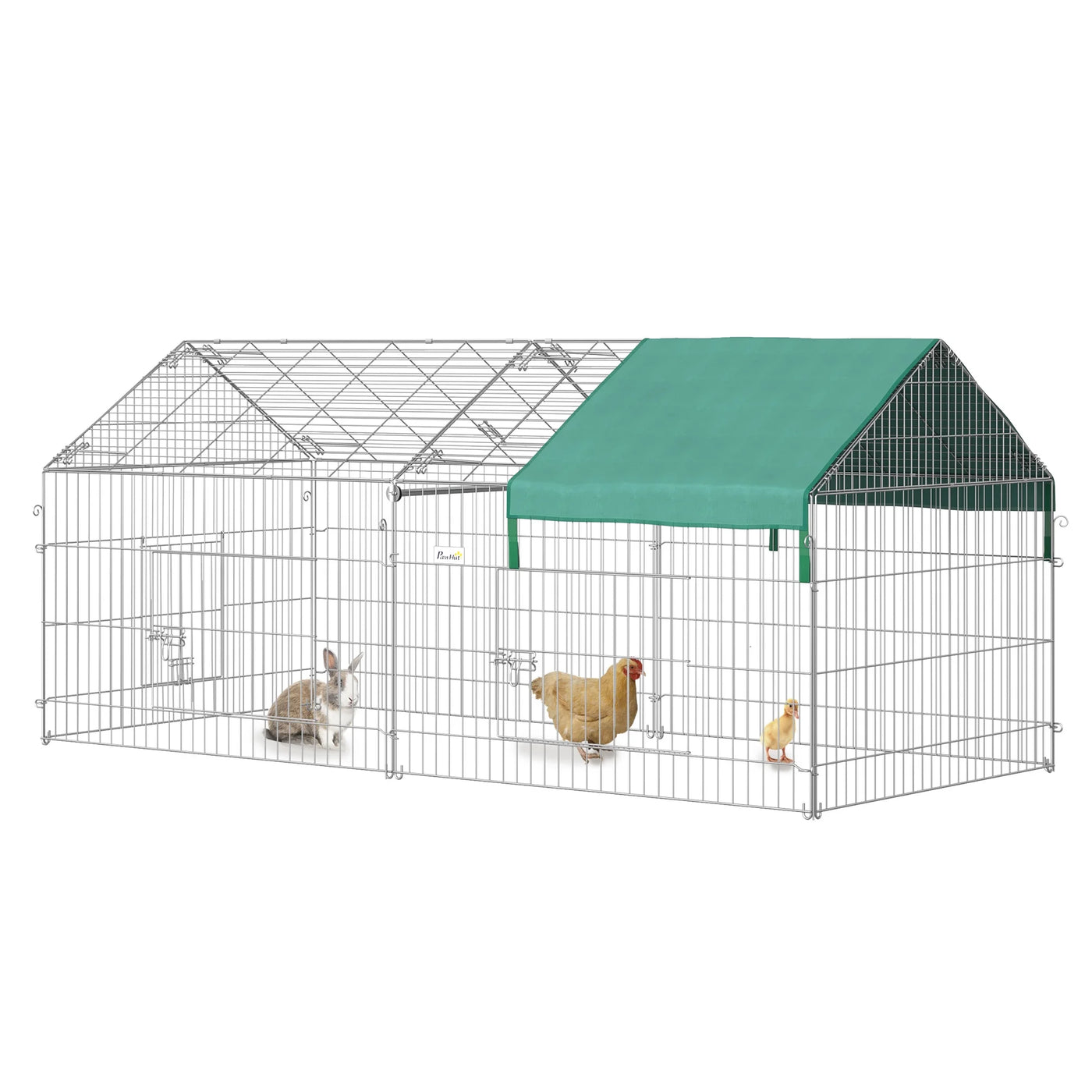 PawHut 87" Small Animal Playpen, Pet Playpen Yard Fence for Rabbits, Chicken, Chinchillas with Roof for Indoor & Outdoor, Green