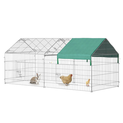 PawHut 87" Small Animal Playpen, Pet Playpen Yard Fence for Rabbits, Chicken, Chinchillas with Roof for Indoor & Outdoor, Green